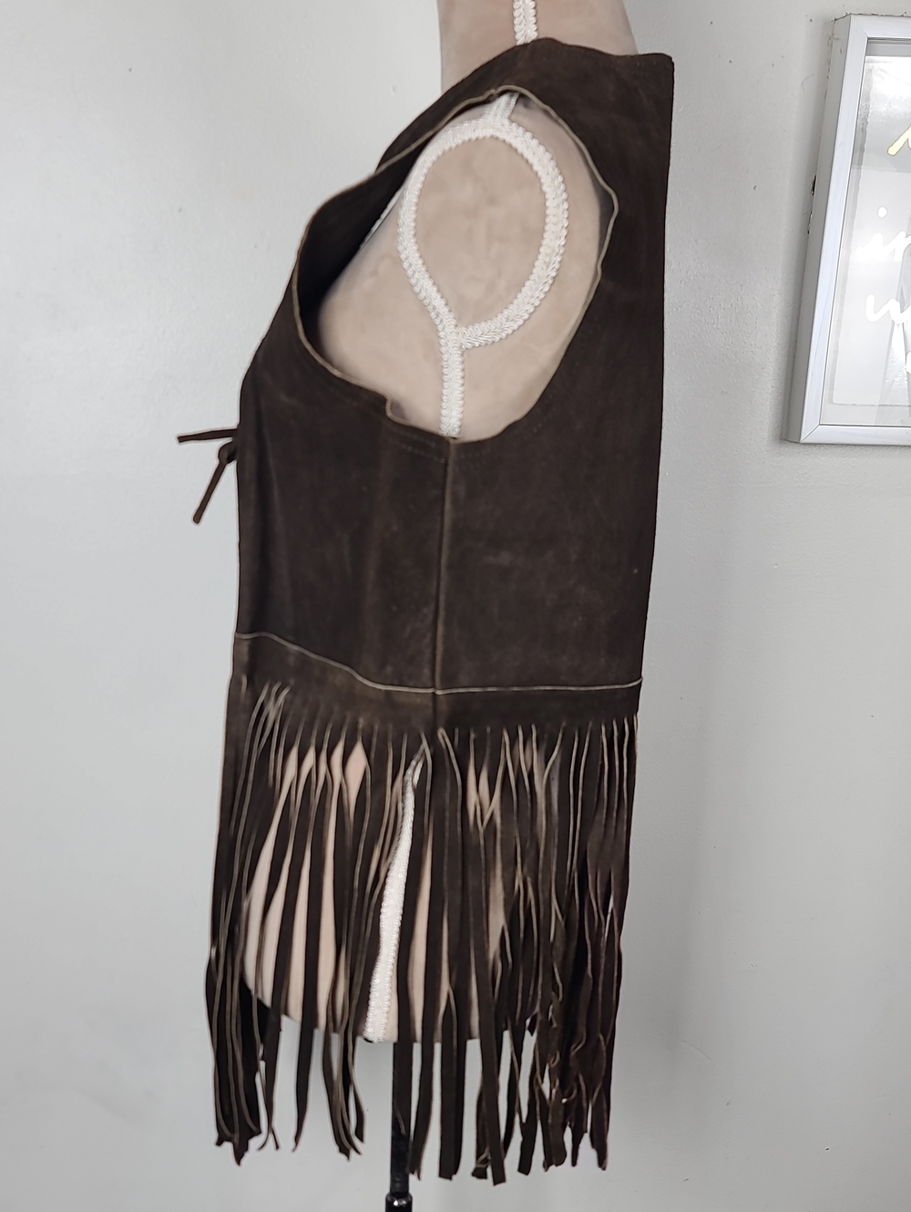 Vtg 70s Brown Suede Leather Boho Hippie Western Cowgirl Rodeo Fringe Vest S - Picture 4 of 15